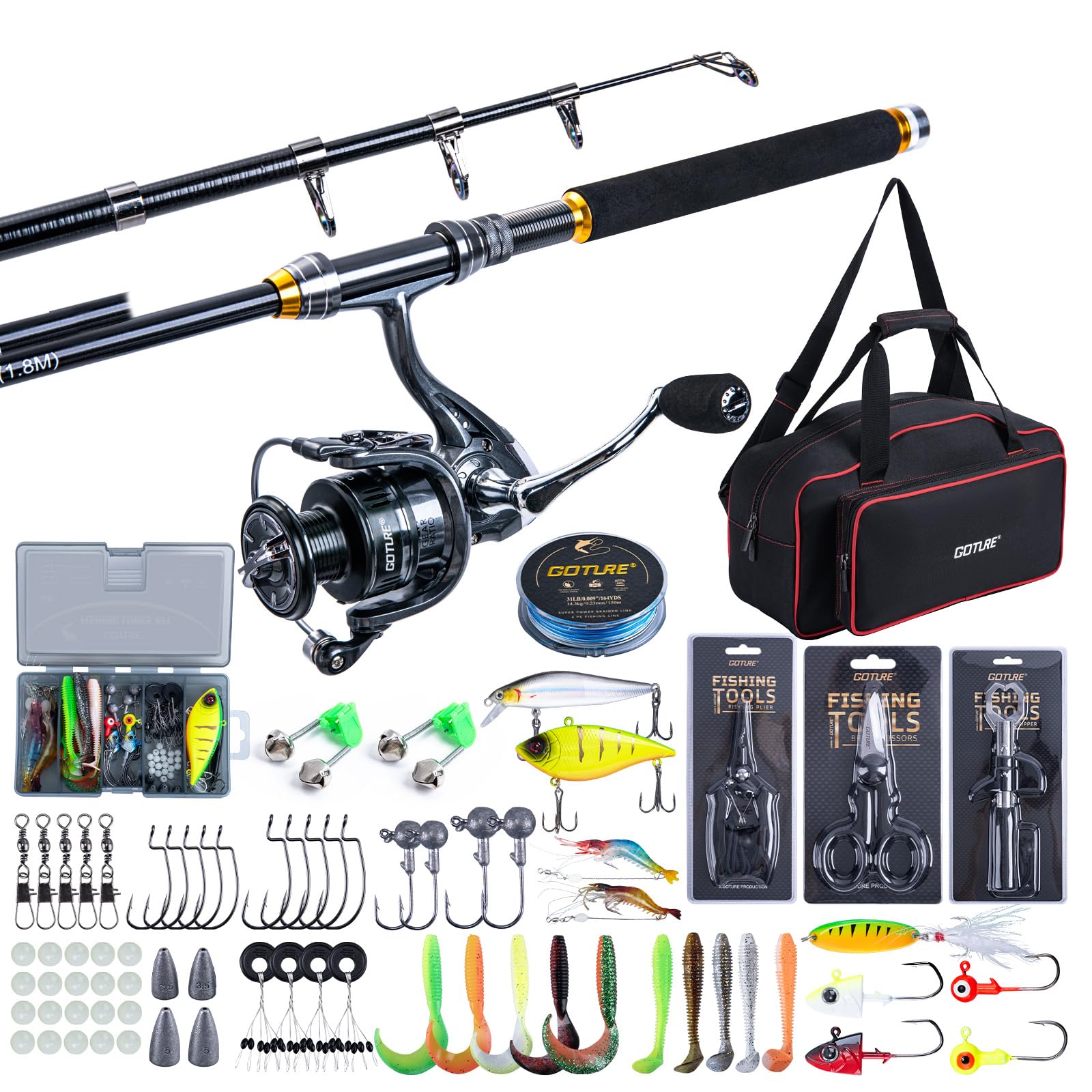 Fishing Lure Spinner - Set Pancing Teleskopik Goture dengan Reel,